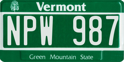 VT license plate NPW987