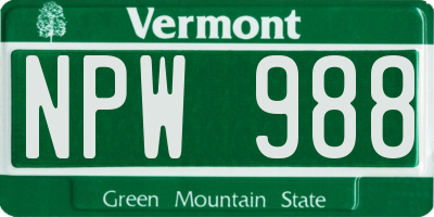VT license plate NPW988
