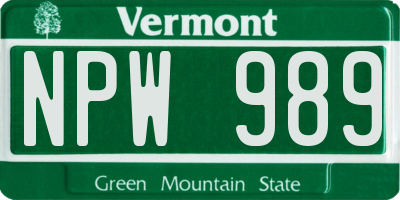 VT license plate NPW989