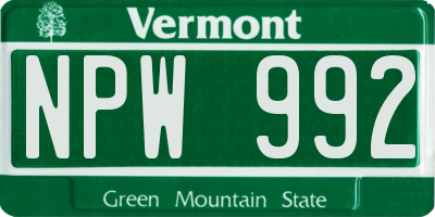 VT license plate NPW992