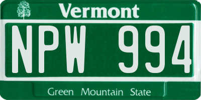 VT license plate NPW994