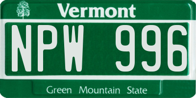 VT license plate NPW996