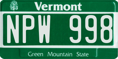 VT license plate NPW998