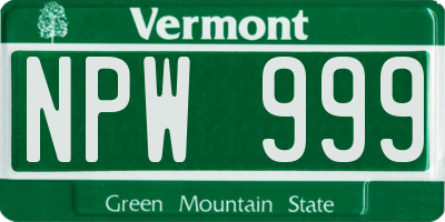 VT license plate NPW999
