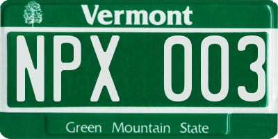 VT license plate NPX003