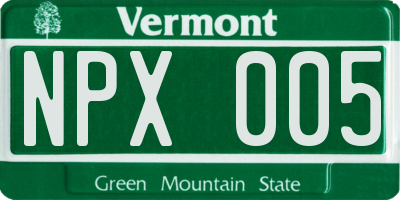 VT license plate NPX005
