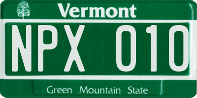 VT license plate NPX010