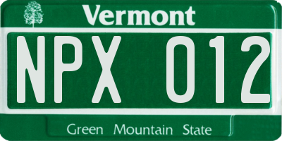 VT license plate NPX012