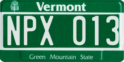 VT license plate NPX013