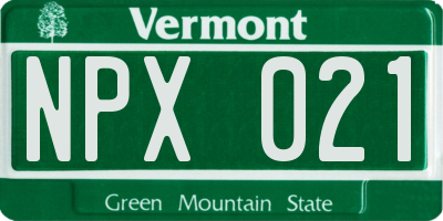VT license plate NPX021