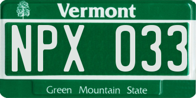 VT license plate NPX033
