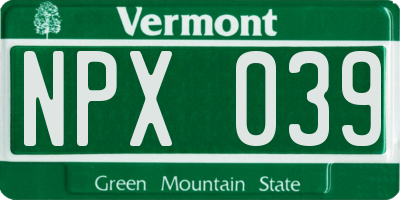 VT license plate NPX039