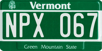 VT license plate NPX067