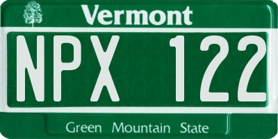 VT license plate NPX122