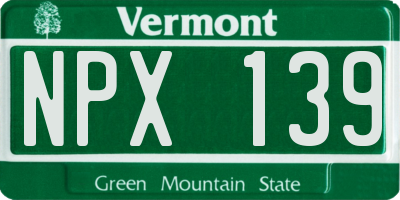 VT license plate NPX139