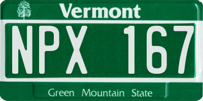 VT license plate NPX167