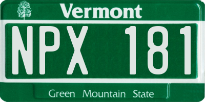 VT license plate NPX181