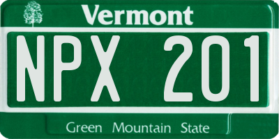 VT license plate NPX201