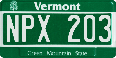 VT license plate NPX203