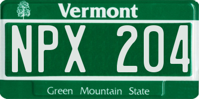 VT license plate NPX204