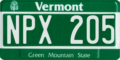 VT license plate NPX205