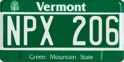 VT license plate NPX206
