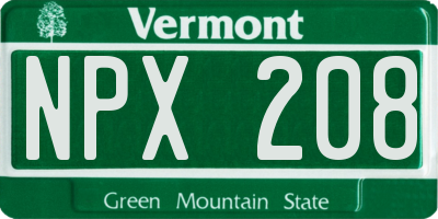 VT license plate NPX208