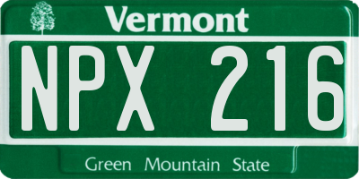VT license plate NPX216