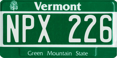 VT license plate NPX226