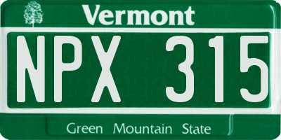 VT license plate NPX315