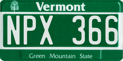 VT license plate NPX366