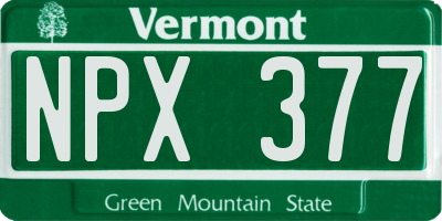 VT license plate NPX377