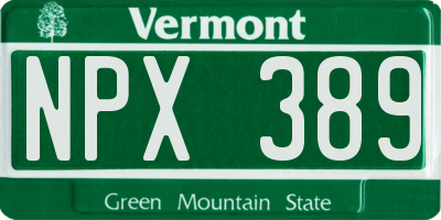 VT license plate NPX389