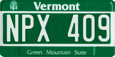 VT license plate NPX409