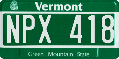 VT license plate NPX418
