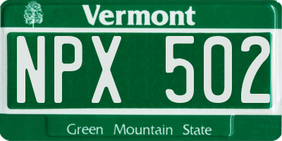 VT license plate NPX502