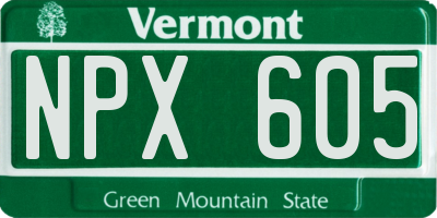 VT license plate NPX605