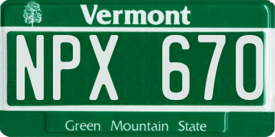 VT license plate NPX670
