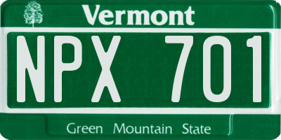 VT license plate NPX701