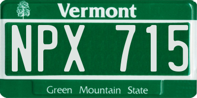 VT license plate NPX715