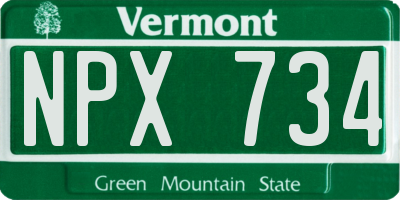 VT license plate NPX734