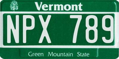 VT license plate NPX789