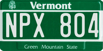 VT license plate NPX804