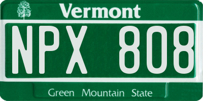 VT license plate NPX808