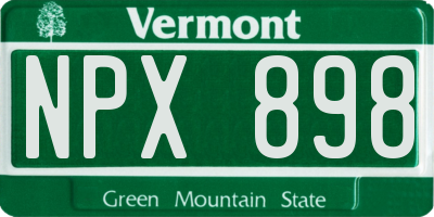 VT license plate NPX898