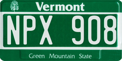 VT license plate NPX908