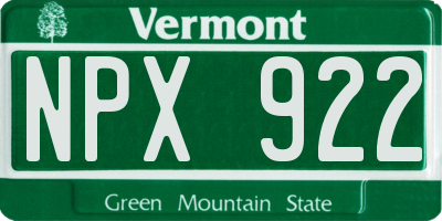 VT license plate NPX922