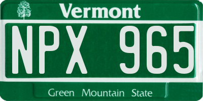 VT license plate NPX965