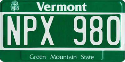 VT license plate NPX980