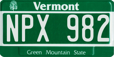 VT license plate NPX982